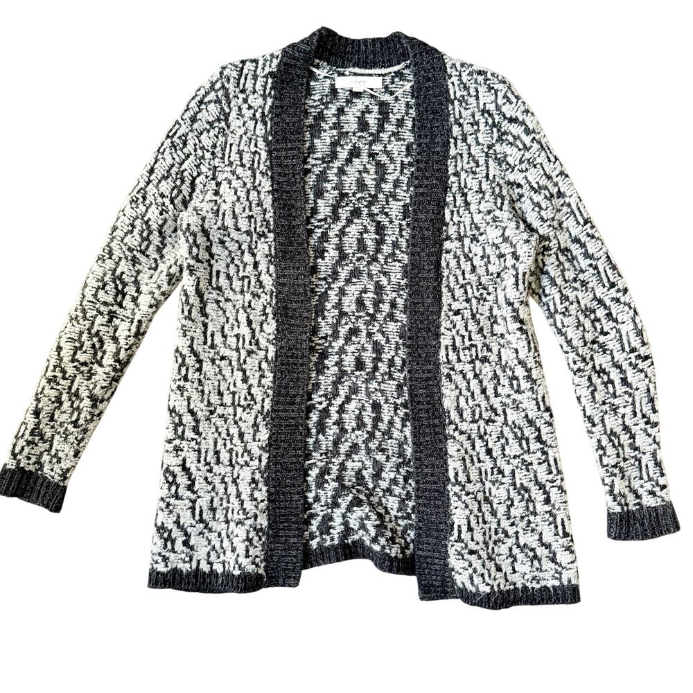LOFT Women's Marbled Long Open Front Wool Boucle Cardigan Medium